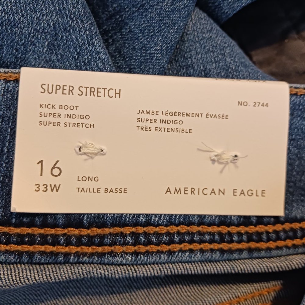 American Eagle Super Stretch Low Rise Kick Boot Jeans Size 16